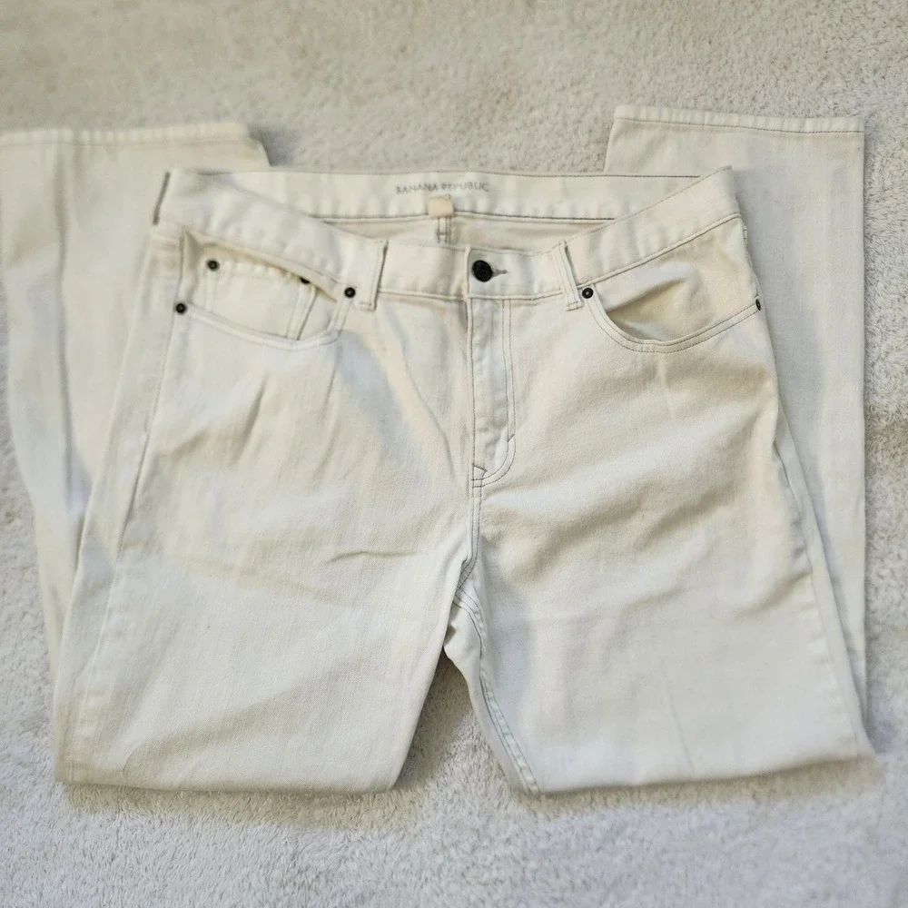 Banana Republic Mens Slim Fit Jeans 38x32 Off White Cream Denim Pants‎